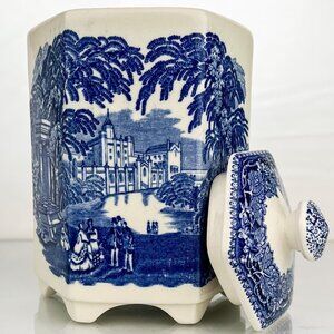 Vintage Kitchen Decor | Masons Vista Blue Stoneware Jar with Lid |